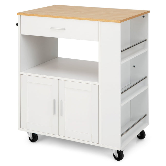 Kitchen Cart with Countertop, Drawer, Spice Racks, White