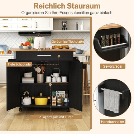 Kitchen Cart with Drawer & Adjustable Shelf, Natural/Black
