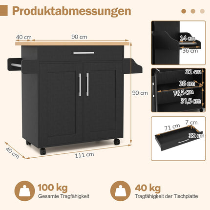 Kitchen Cart with Drawer & Adjustable Shelf, Natural/Black
