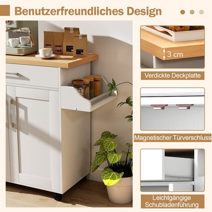 Kitchen Cart with Drawer & Adjustable Shelf – Natural/White