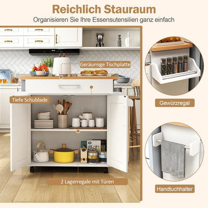 Kitchen Cart with Drawer & Adjustable Shelf – Natural/White