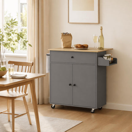 Kitchen Cart with Drawer, Cabinet, Towel Rack, Grey/Oak
