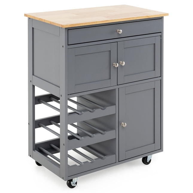 Kitchen Cart with Drawers & 3-Tier Wine Rack, Gray