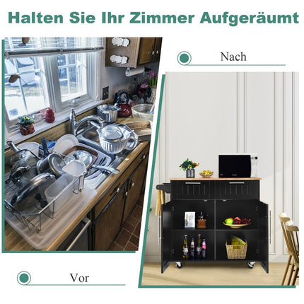 Kitchen Cart with Drawers and Cabinets, Black, 94x45.5x94.5 cm
