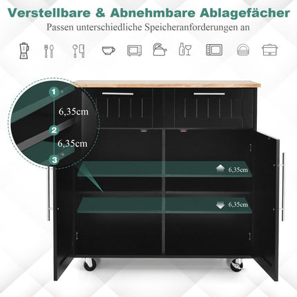 Kitchen Cart with Drawers and Cabinets, Black, 94x45.5x94.5 cm
