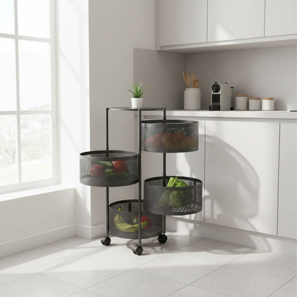 Kitchen Cart with Swivel Shelves – Metal, Rolling, Storage