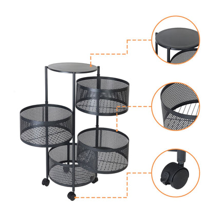Kitchen Cart with Swivel Shelves – Metal, Rolling, Storage