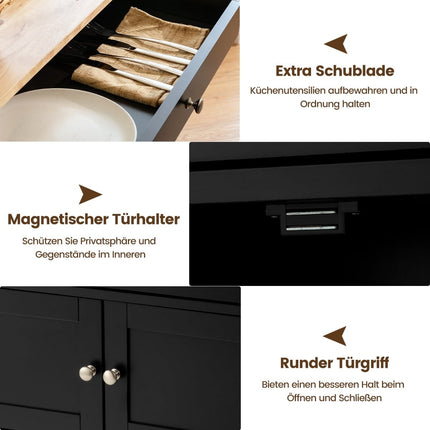 Kitchen Cart with Wood Top, Drawer, Black, 67x37x86.5 cm
