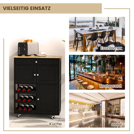 Kitchen Cart with Wood Top, Drawer, Black, 67x37x86.5 cm