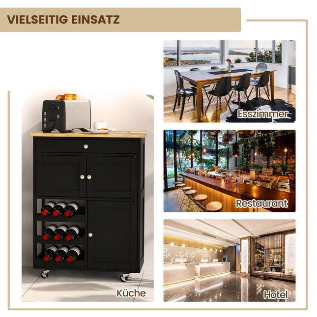 Kitchen Cart with Wood Top, Drawer, Black, 67x37x86.5 cm
