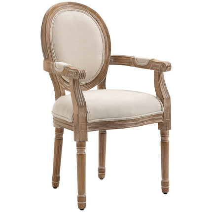 Cream upholstered dining chair, wooden legs, 150 kg capacity