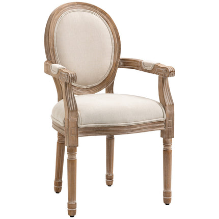 Cream upholstered dining chair, wooden legs, 150 kg capacity
