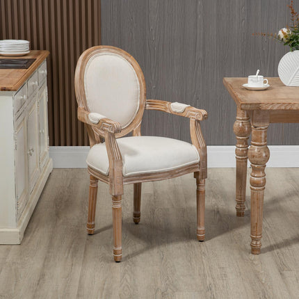 Cream upholstered dining chair, wooden legs, 150 kg capacity