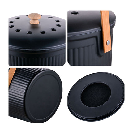 Kitchen Compost Bin, 5.6L, Black, Carbon Filters