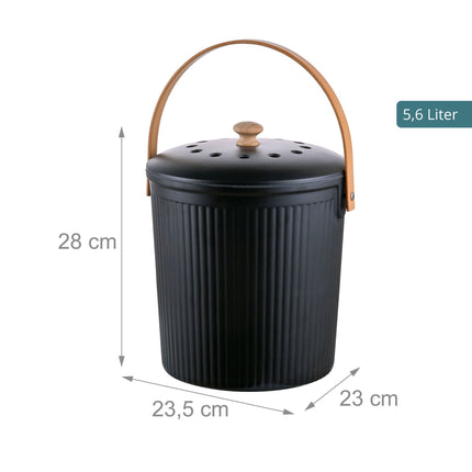 Kitchen Compost Bin, 5.6L, Black, Carbon Filters
