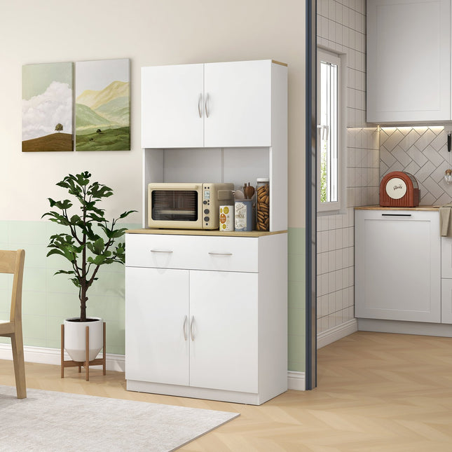 White kitchen buffet with drawers and high storage, 80x40x180 cm