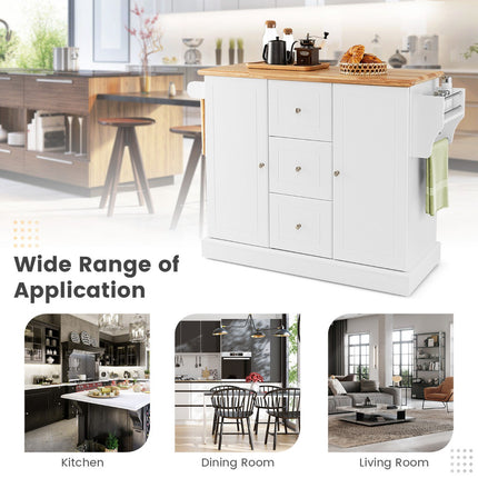 Kitchen Island Cart, 2-Door, 3-Drawer, White