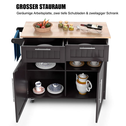 Kitchen Island Cart with Drawers and Cabinets, 94x45.5x94.5 cm