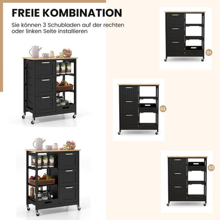 Kitchen Island Cart with Storage, Wheels, Black, 67x37x84 cm
