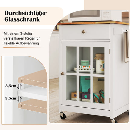 Kitchen Island Cart with Wood Top & Glass Door
