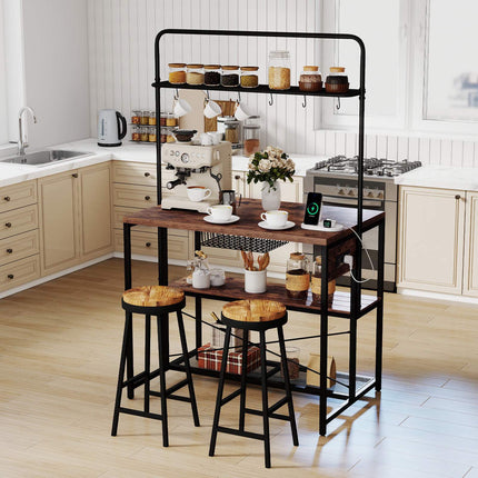 Kitchen Island Shelf with Charging Station & Hooks