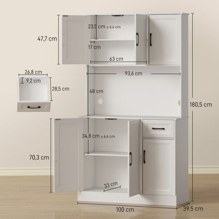 Kitchen Pantry Cabinet, 180.5 cm, Adjustable Shelves, MDF, White