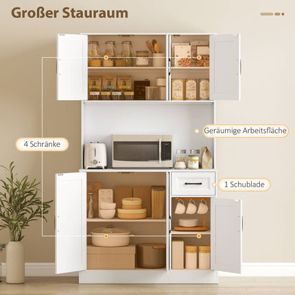 Kitchen Pantry Cabinet, 180.5 cm, Adjustable Shelves, MDF, White