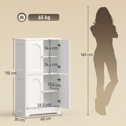 Kitchen Pantry Cabinet with Adjustable Shelves, White, 60x30x110 cm
