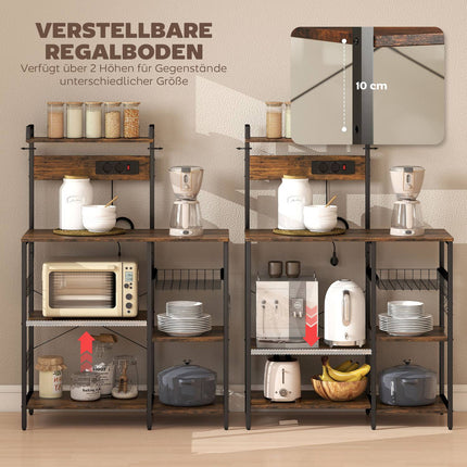 Kitchen Shelf with 2 Outlets, 5 Hooks, 5 Tiers, Steel