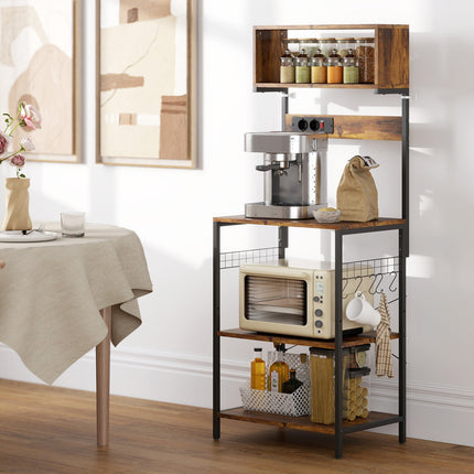 Kitchen Shelf with 5 Hooks, 5 Shelves, Outlet, Steel, 60x42x153 cm
