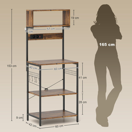 Kitchen Shelf with 5 Hooks, 5 Shelves, Outlet, Steel, 60x42x153 cm