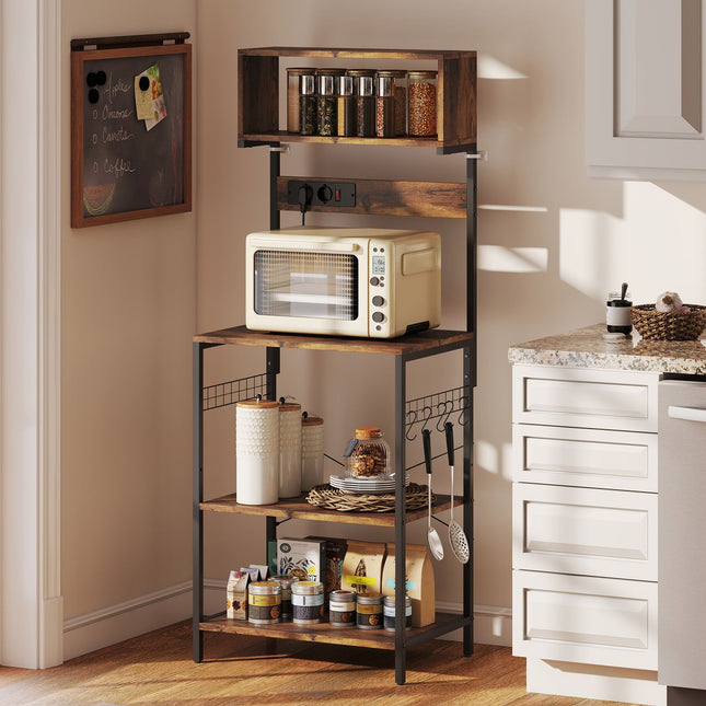 Kitchen Shelf with 5 Hooks, 5 Shelves, Outlet, Steel, 60x42x153 cm