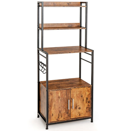 Kitchen Shelf with Storage Cabinet, Hooks & Adjustable Feet