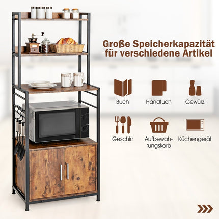 Kitchen Shelf with Storage Cabinet, Hooks & Adjustable Feet