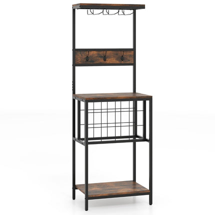Kitchen Shelf with Wine Rack, Glass Holders & Hooks, Brown