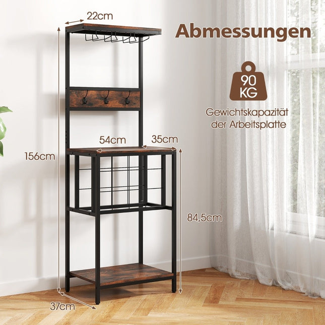 Kitchen Shelf with Wine Rack, Glass Holders & Hooks, Brown