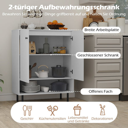 Kitchen Sideboard with Adjustable Shelves & 2 Doors, White