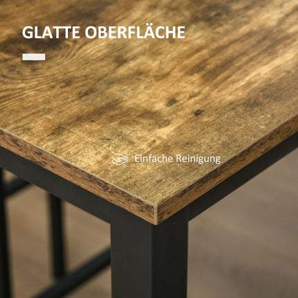 Industrial dining table set with benches, metal, rustic brown