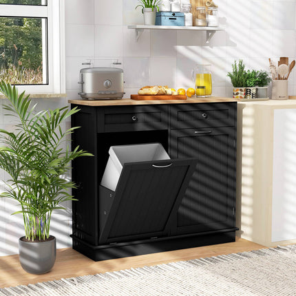 Kitchen Tilt-Out Trash Cabinet with Drawers, Black