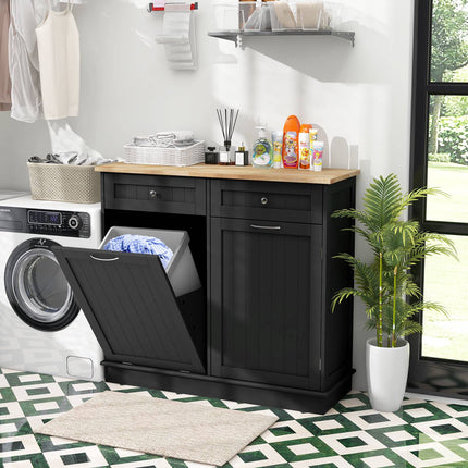 Kitchen Tilt-Out Trash Cabinet with Drawers, Black