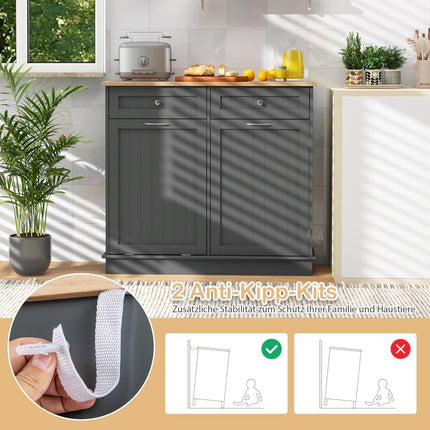 Kitchen Trash Cabinet with 42L Bin, Drawers & Shelf