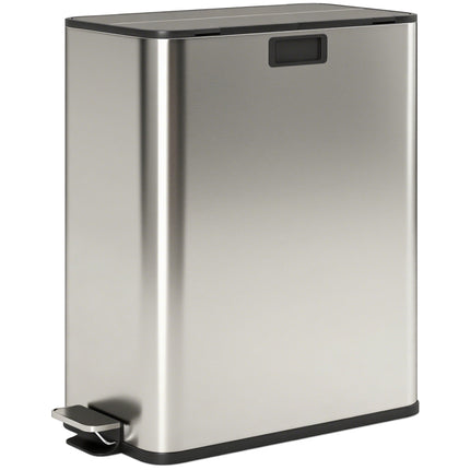 Kitchen Trash Can, 2 x 28L Stainless Pedal Bin, Soft-Close Lid