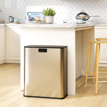 Kitchen Trash Can, 2 x 28L Stainless Pedal Bin, Soft-Close Lid