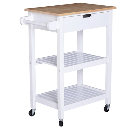 White wood Kitchen trolley with drawer, 64x39x84.5 cm