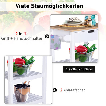 White wood Kitchen trolley with drawer, 64x39x84.5 cm