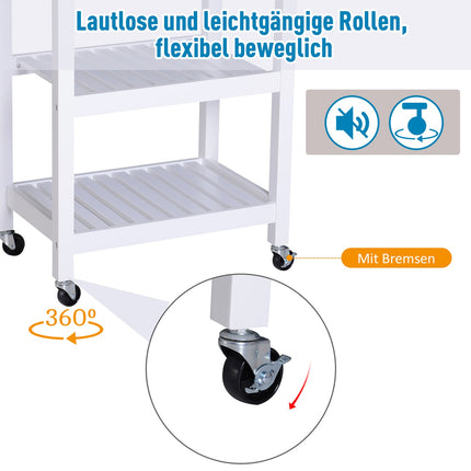White wood Kitchen trolley with drawer, 64x39x84.5 cm