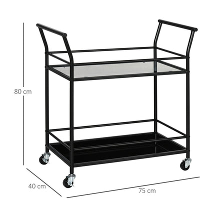Black Rolling Kitchen Storage Cart - 2 Shelves, Metal