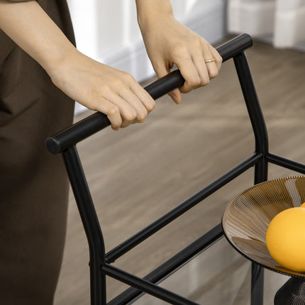 Black Rolling Kitchen Storage Cart - 2 Shelves, Metal