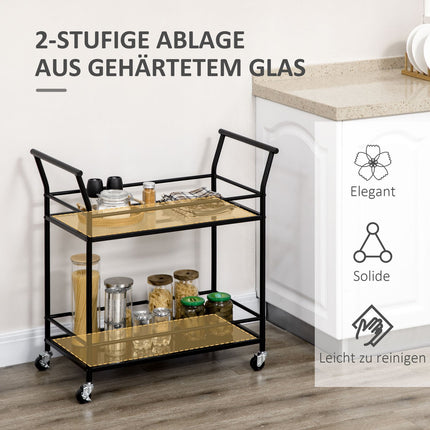 Black Rolling Kitchen Storage Cart - 2 Shelves, Metal