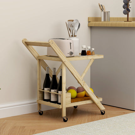 Bamboo kitchen trolley with wine rack and worktop